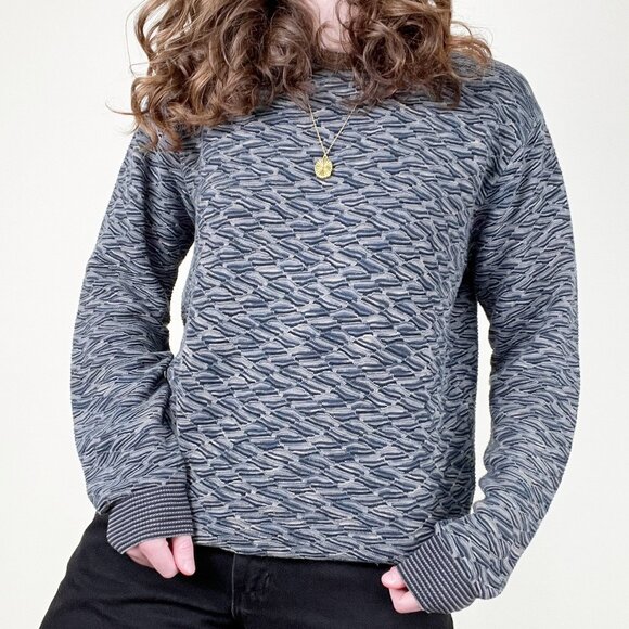 Vintage 3D Knit Cotton Sweater Oversized 3-D Slouchy Grandpa Fisherman 90s Y2K - Picture 4 of 8